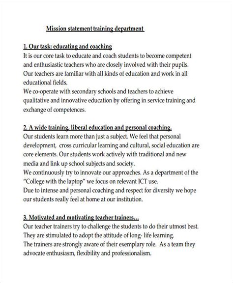training mission statement examples