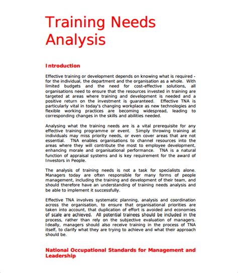 training needs analysis example nhs