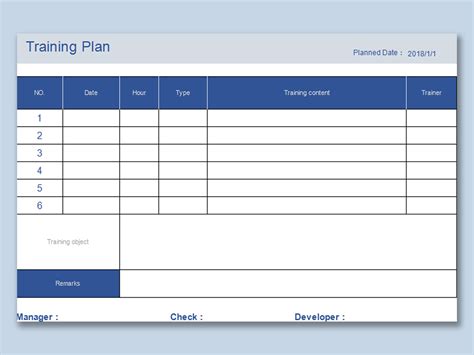 training plan examples excel