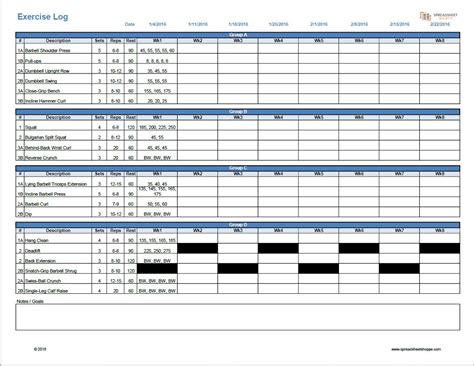 training program excel sheet