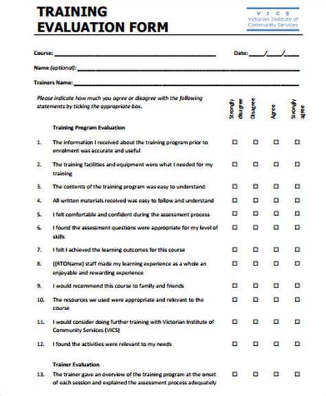 training program feedback form sample