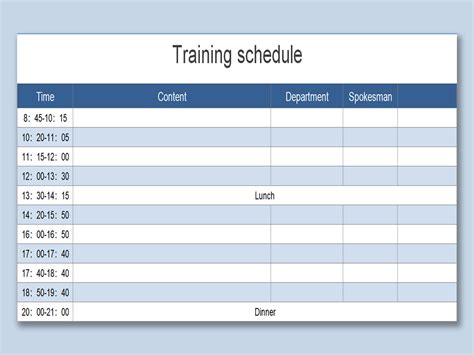 training schedule template excel