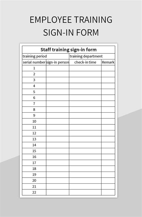 training sign in sheet template excel