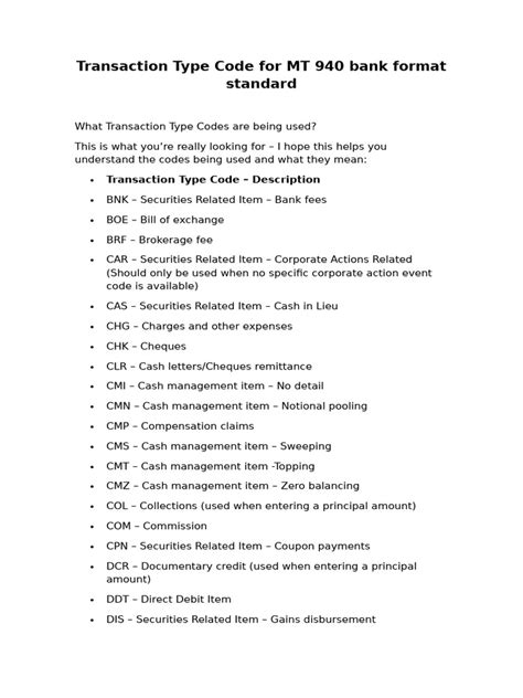 transaction type code bank