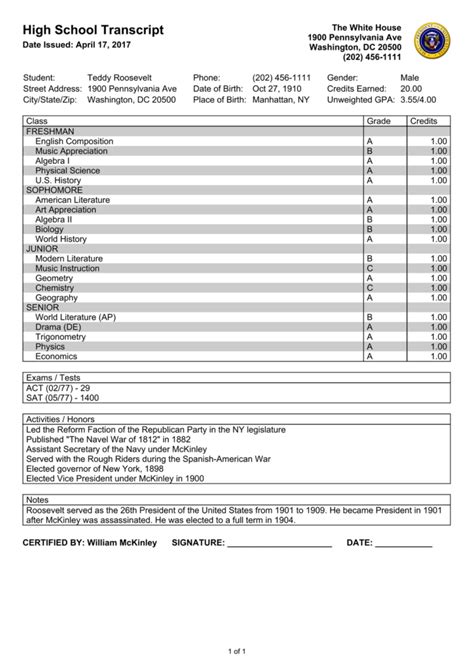 transcript format example
