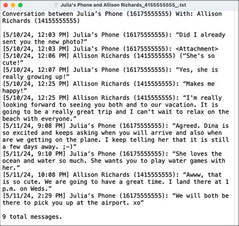 transcript of text messages iphone