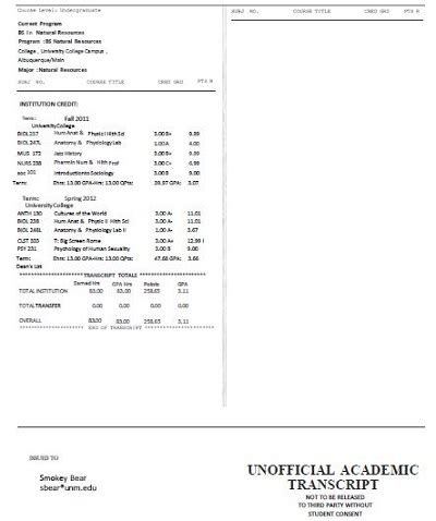 transcript template pdf