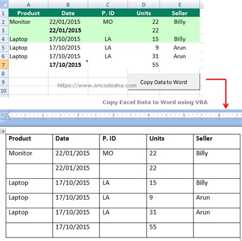 transfer data from excel to word document using macro