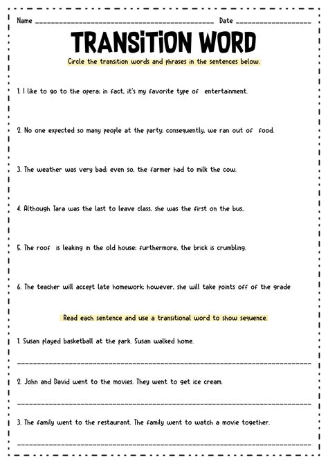 transition words exercises paragraphs pdf grade 7
