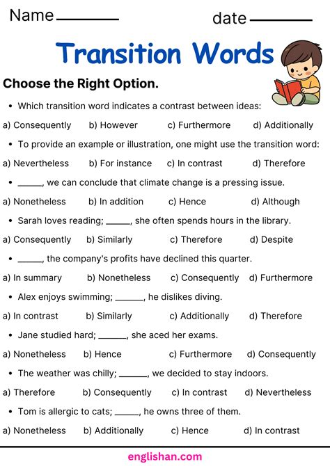 transition words exercises with answers pdf