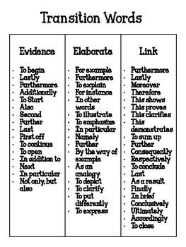 transition words for explaining text evidence