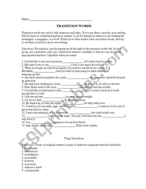 transitional devices exercises paragraph