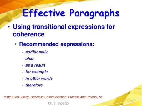 transitional expressions used in process paragraphs