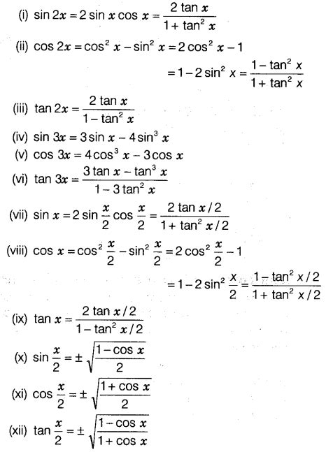 trigonometric functions class 11 formulas