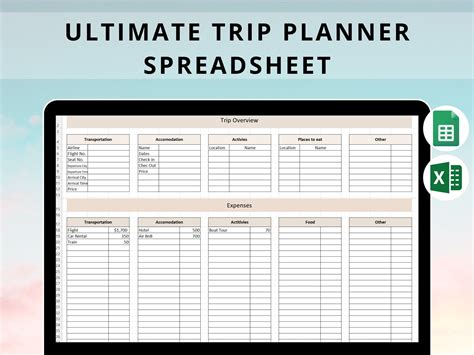 trip planning spreadsheet template excel