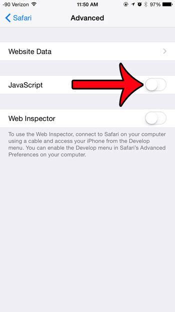 turn off javascript chrome iphone