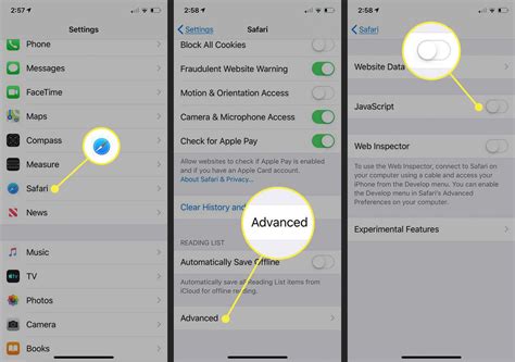 turn off javascript safari ios