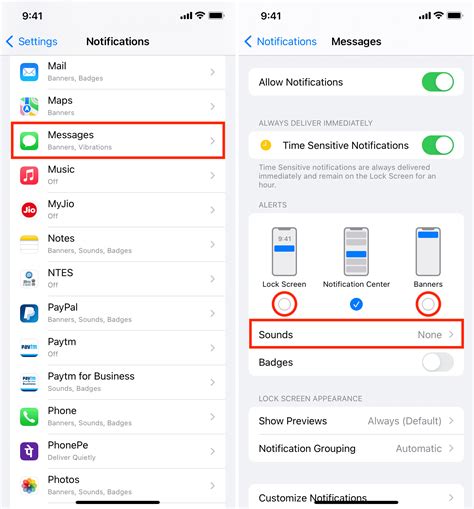 turn on notifications for text messages iphone