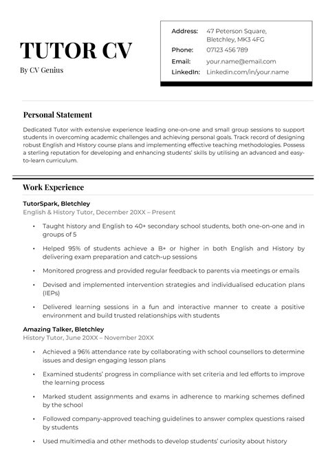 tutor cv example