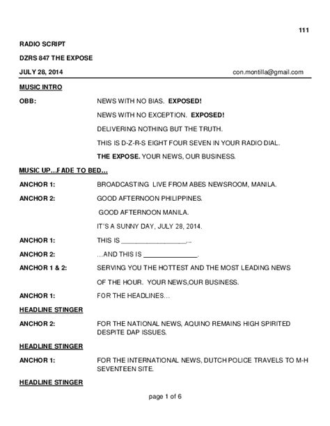tv broadcasting script sample pdf