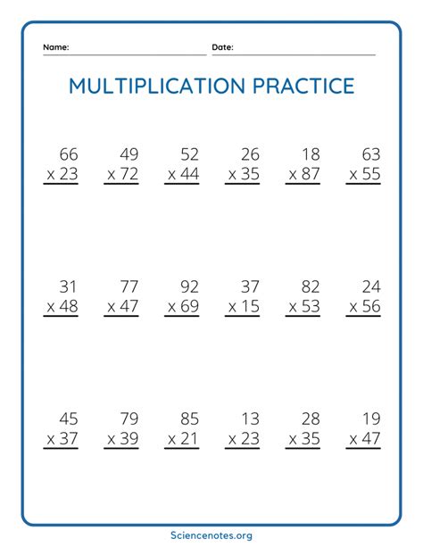 Two Digit Multiplication Printable Worksheets