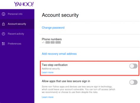 two factor authentication for yahoo mail