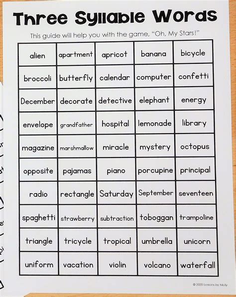 two syllable word list 3rd grade