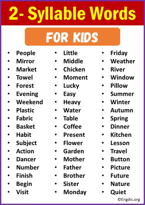 two syllable words examples for grade 2