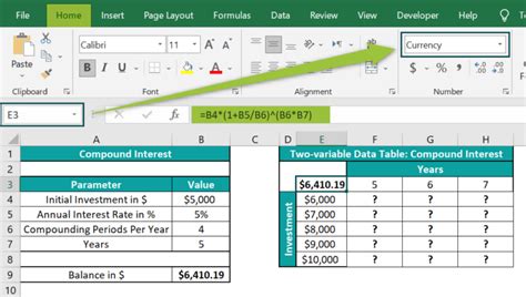 two variable data set examples