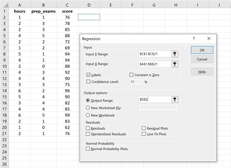 two variable linear regression excel