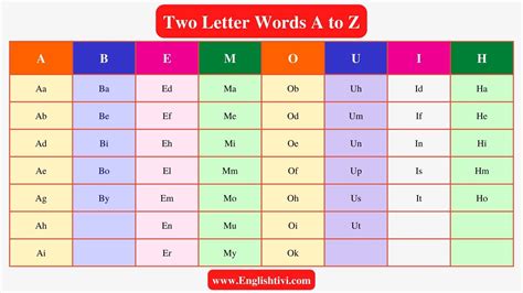 two words list a to z