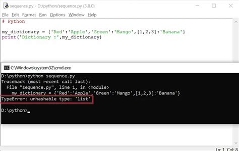 type error unhashable type