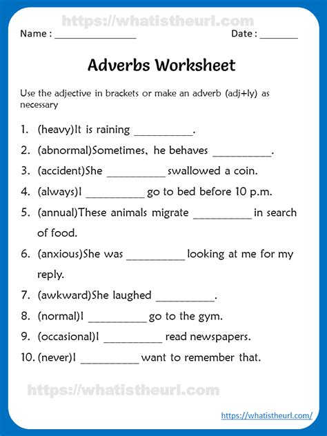 types of adverbs worksheet for class 4 with answers pdf