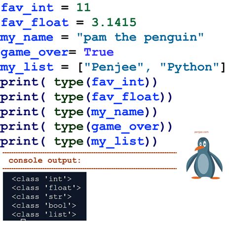 types of code like python