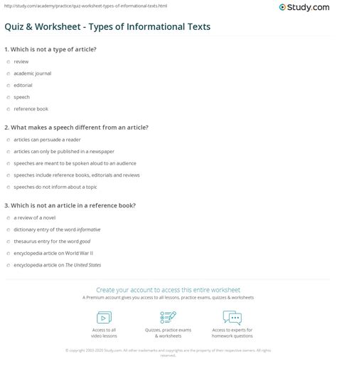 types of informational text quiz