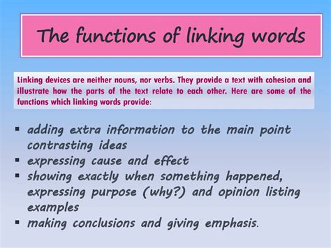 types of linking words and their functions