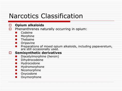 types of narcotics classification