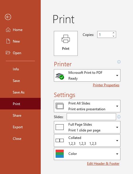 types of print layout in presentation