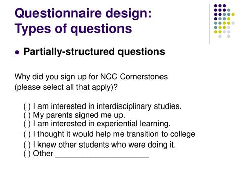 types of questions in a research questionnaire