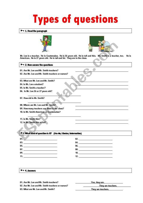 types of questions worksheet pdf