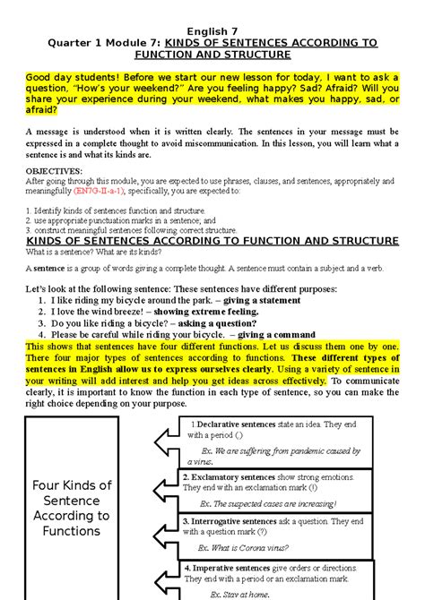 types of sentences according to function module