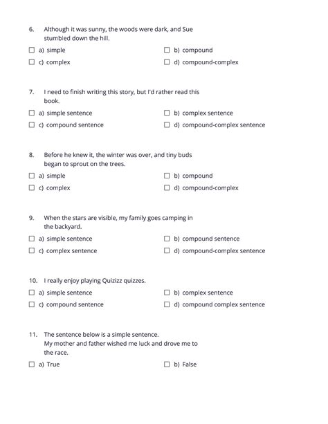 types of sentences according to structure quizizz