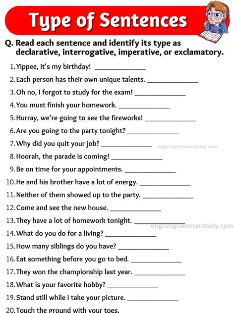 types of sentences exercises with answers pdf