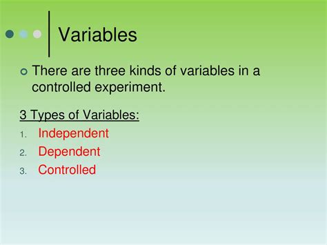 types of variables independent dependent controlled