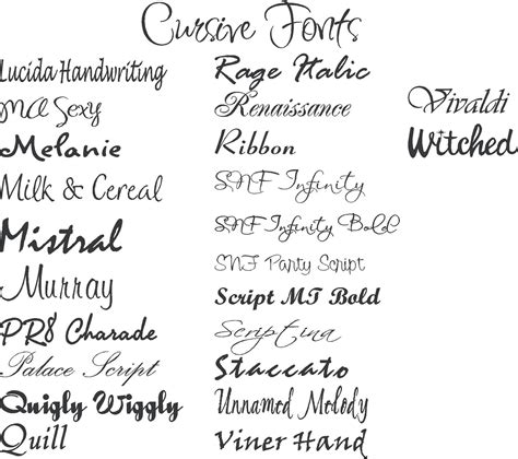 types of writing styles like cursive