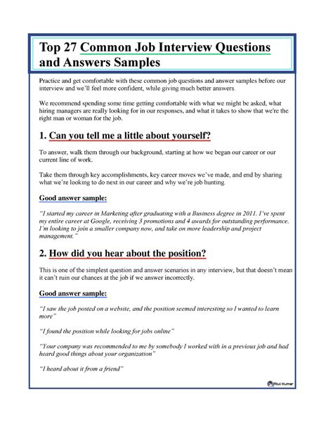 typical job interview questions pdf