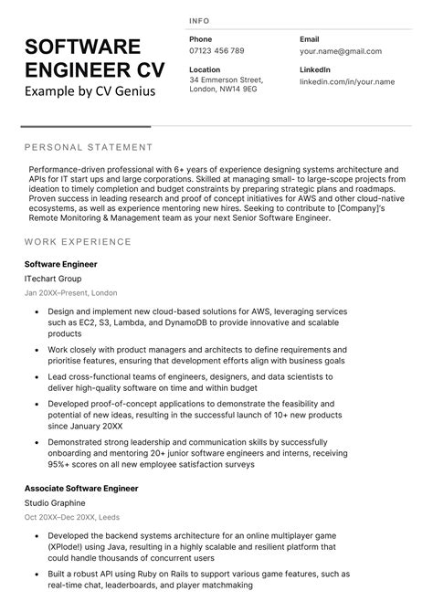 uk software developer cv example