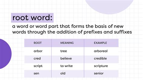 un root words examples