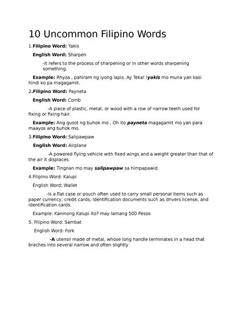uncommon filipino words with meaning and example