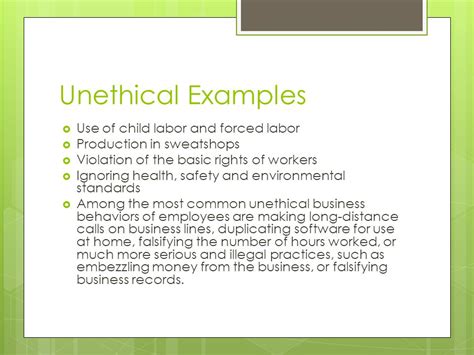 unethical practices examples in real life